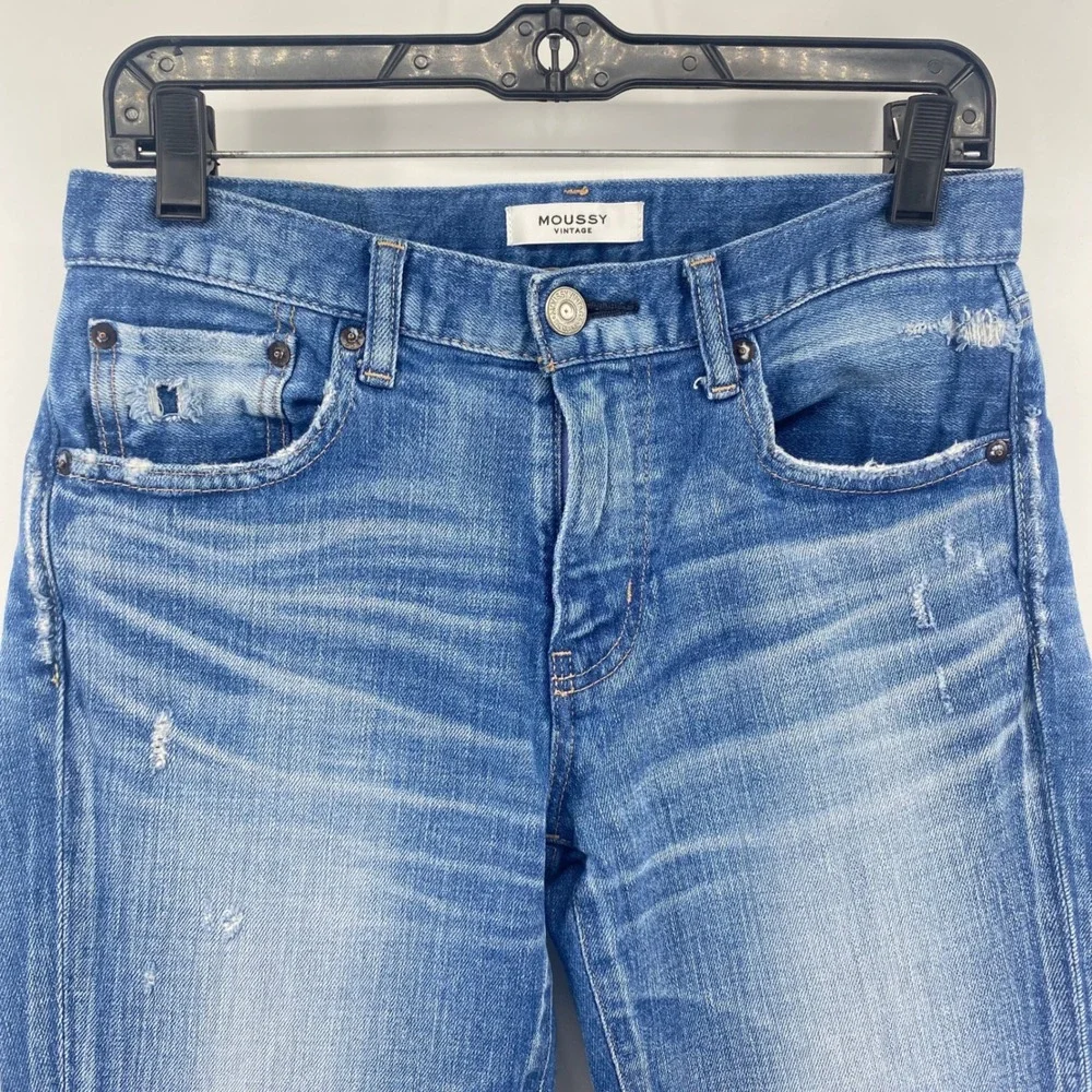 Moussy Vintage Jeans Womens‎ 27 Blue Distressed Raw Hem Tapered Made in Japan